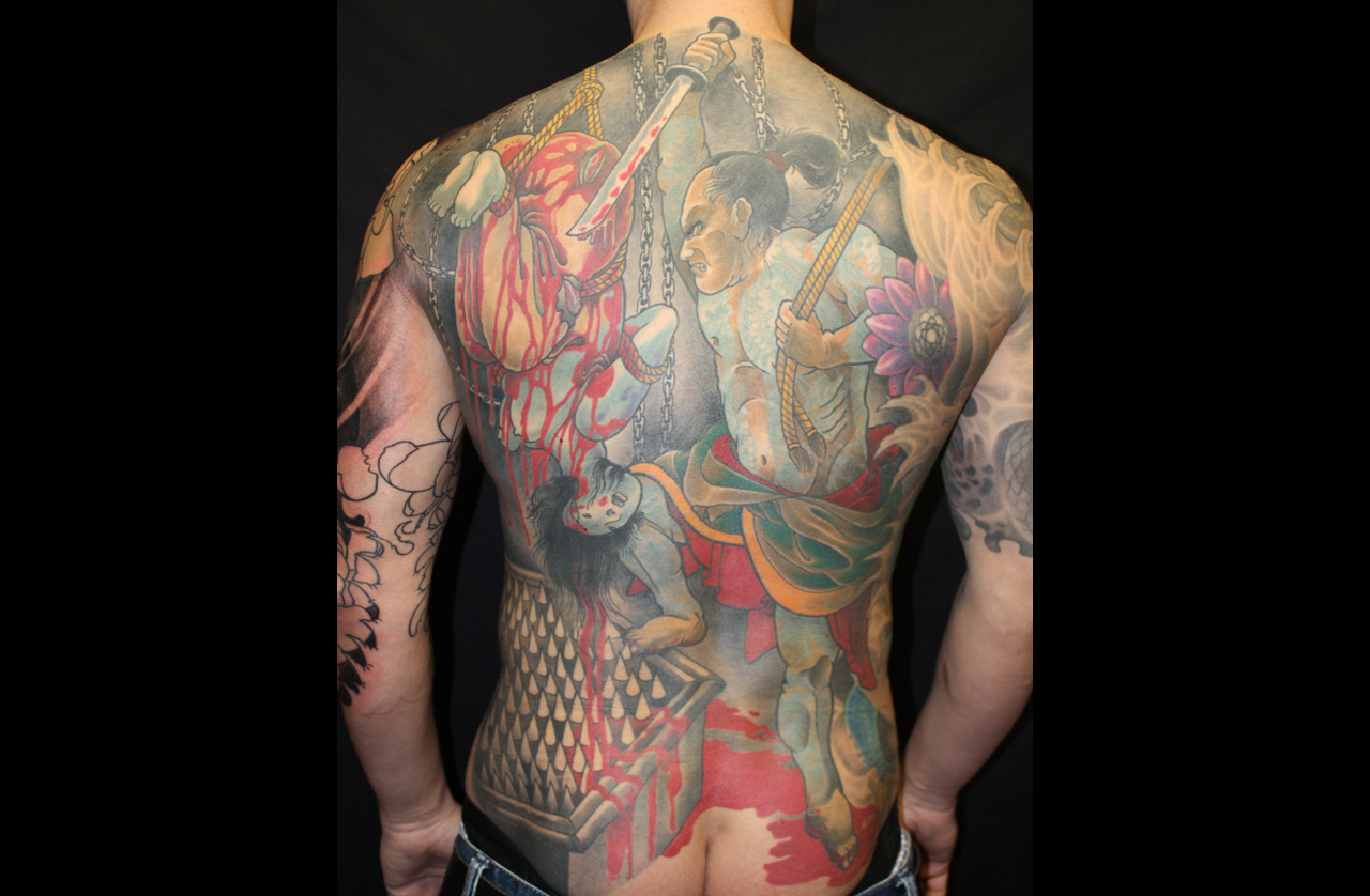 Rückentattoo im asiatischen Stil. Samurai