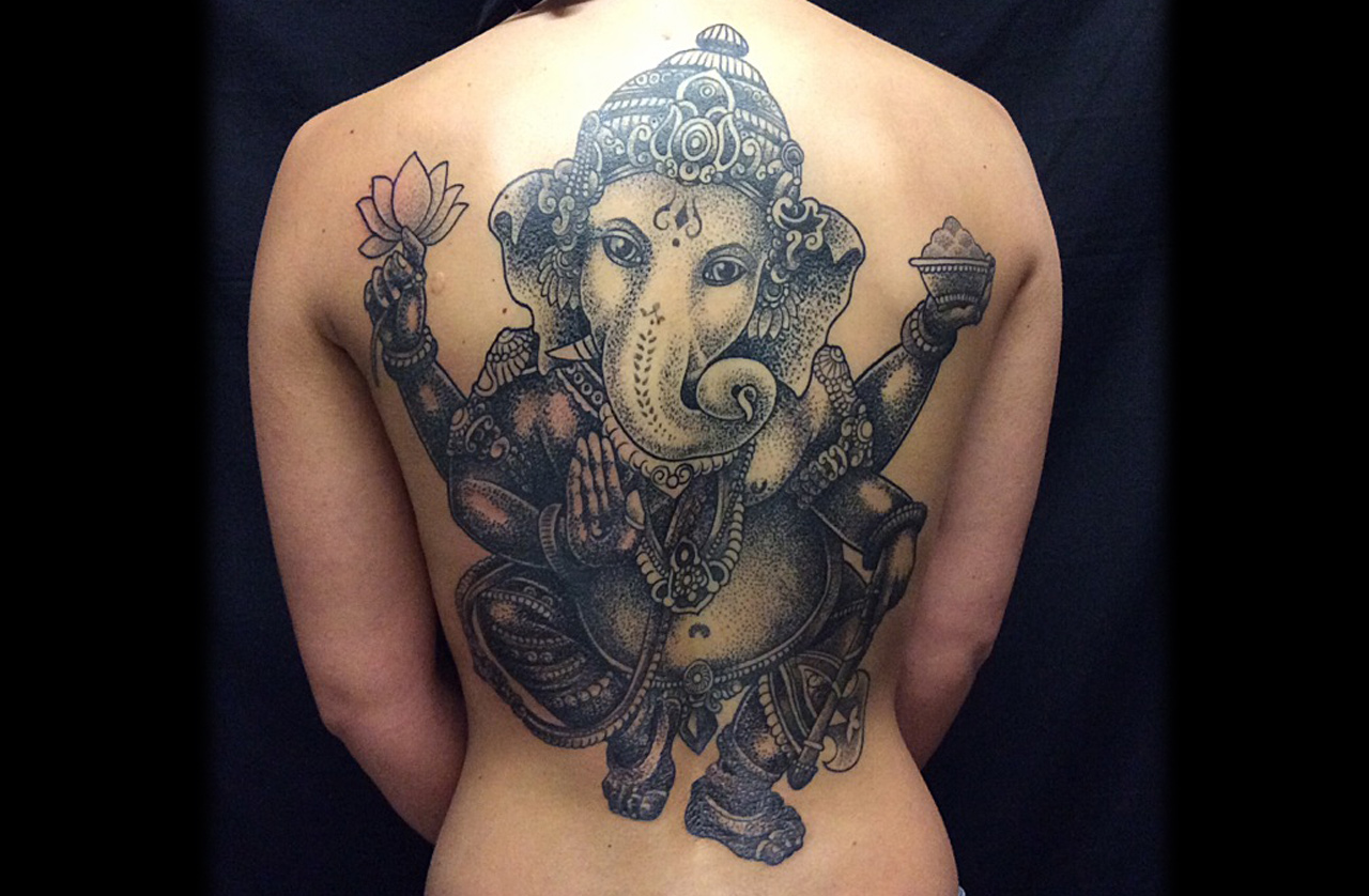 Ganesha als Dotworktattoo